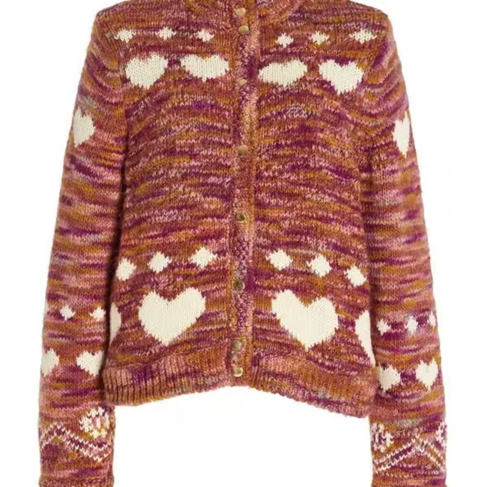 Loveshackfancy Polina Knit Bomber Hearts Cardigan
